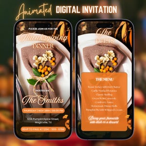 Danksagungs-Dinnereinladung Elegantes animiertes Video Digitale Abendessen-Einladungsvorlage Feier-Video Evite Party Friendsgiving DIY