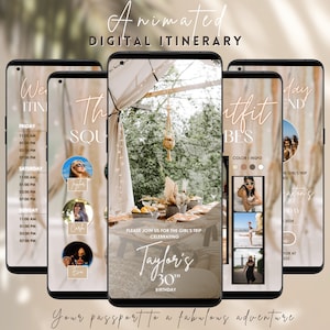Birthday Weekend Travel Itinerary Animated Trip Invitation Template Mobile Travel Itinerary Girls Weekend Trip Itinerary Boho Vacation