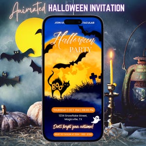 Halloween Birthday Party Invitation Digital Animated Video Halloween Costume Party Invitation Spooky Halloween Invitation Canva Template
