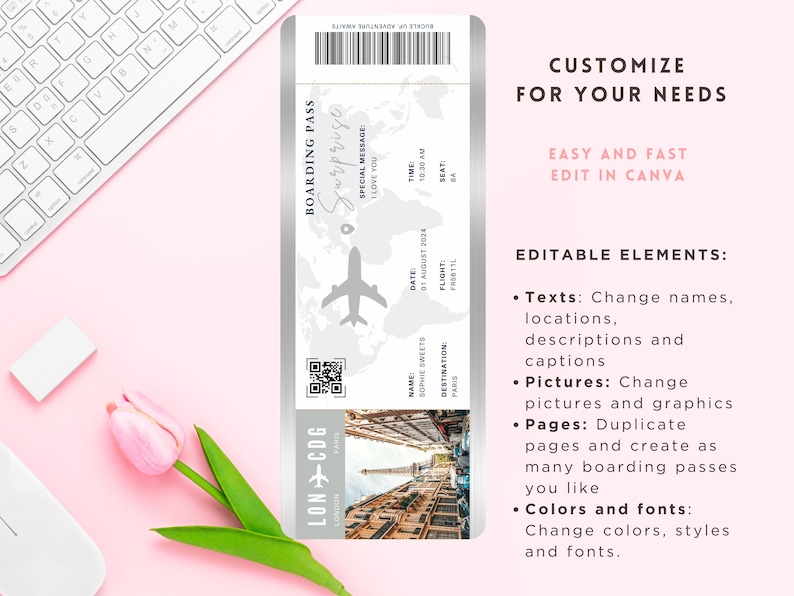Surprise Trip Reveal Editable Boarding Pass Template Save The Date Boarding Invitation Surprise Ticket Rose Gold Plane Ticket Travel Gift