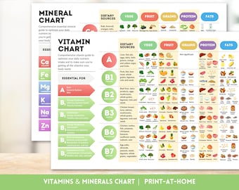 Vitamins and Minerals Chart Bundle Healthy Eating Reference Guide Essential Nutrients Chart Nutrition Poster Poster Healthy Food Health