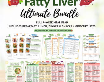 Fatty Liver Nutrition Bundle PDF 4 Week Meal Plan for NAFLD, MASLD Food Chart + Grocery List Liver Friendly Easy Recipes Printable Guide