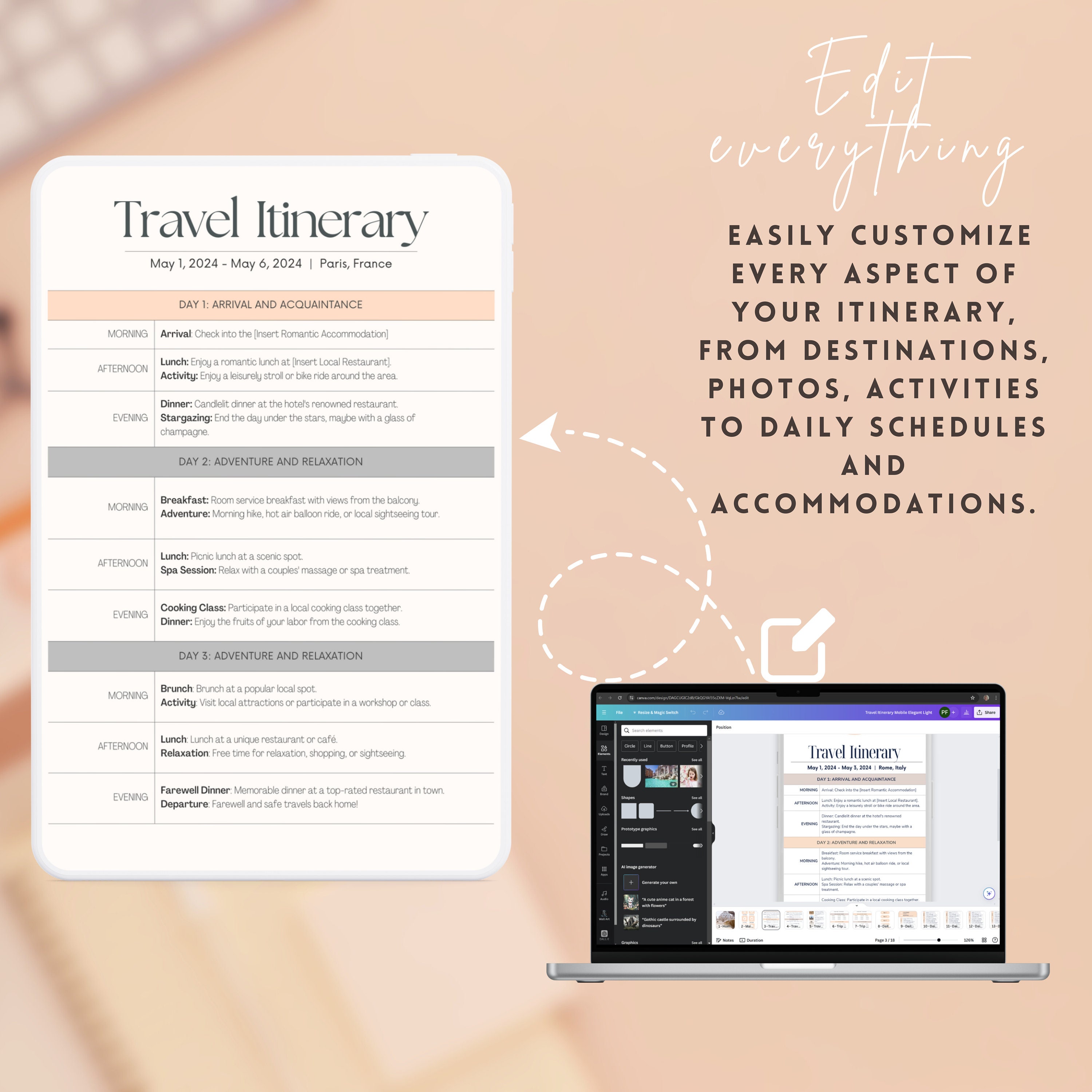 Travel Itinerary Template Honeymoon Planner Mobile Travel Itinerary ...