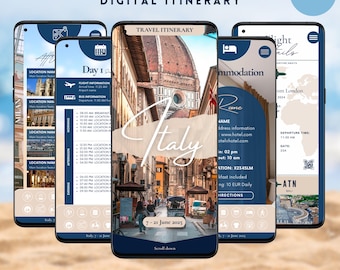 Travel Itinerary Template Canva Trip Planner Mobile Honeymoon Itinerary Travel Planner Editable Travel Guide 15 Days 2 Week Vacation Italy