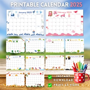 Kalender 2025 Afdrukbare bewerkbare maandplanner Kinderen schema Homeschool Schoolkalender Leraar Wandkalender Sjabloon Familie Karwei