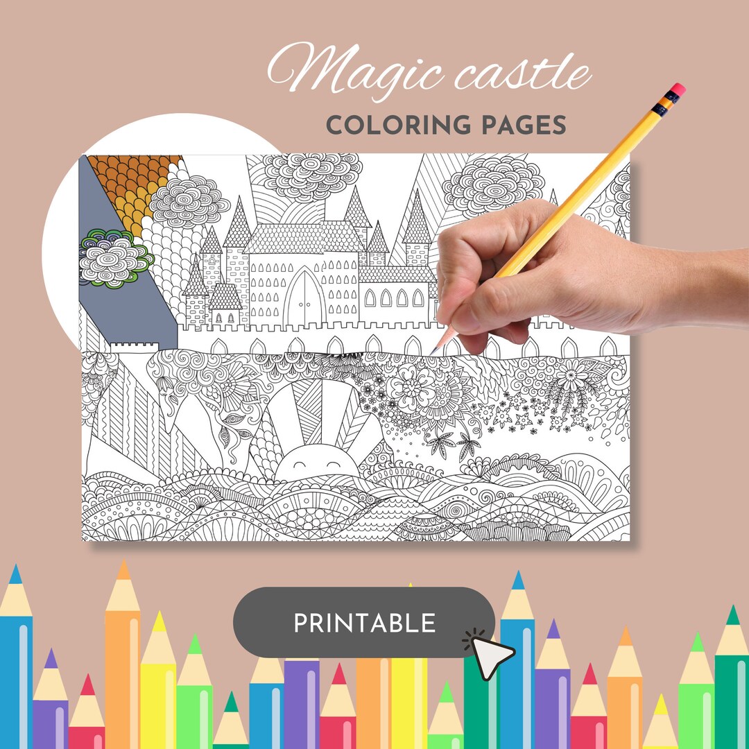 Enchanted Castle: Printable Coloring Page for All Ages Dark and Light Version High Resolution ...