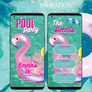 Pool Party Invitation for Adult Pool Party Editable Birthday Invite Animated BDay Summer Pool Party Invitation Adult birthday celebrations