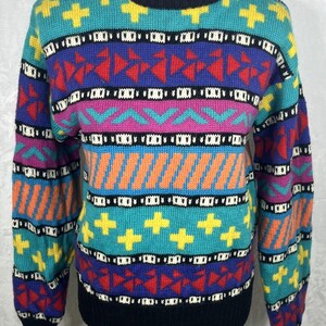 Suéter vintage Columbia para mujer, 100% lana, estilo Y2K, esquí artístico, multicolor, talla mediana.