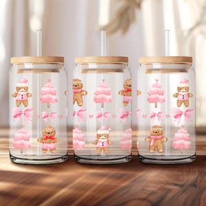 Coquette Christmas Libbey Glass Tumbler | Christmas Gift | Holiday Gift | Glass Coffee Cup | Cute Aesthetic Pink Bows Festive