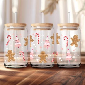 Gobelet en verre de Noël en pain d&#39;épice | Gobelet en verre Libbey | Cadeau de Noël | Cadeau des Fêtes | Tasse à café en verre | Jolie rose esthétique festive
