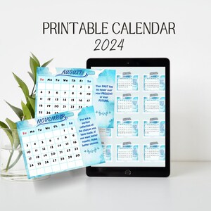 Blue Inspirational Quotes Calendar 2024 Printable A4 Landscape 13 Pages image 3