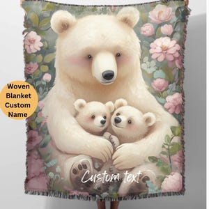 Gift for Mom Blanket: Mothers Day Present from Kids, Mama Bear Woven Throw, Unique Thoughtful Meaningful Birthday, Personalized Custom Idea