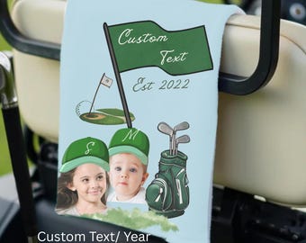 Custom Golf Towel With Kids Photo, Kids Golf Rag, Gifts For Him, Golf Lover Gift, Dad gifts, Custom Name Fathers Day Golf Gift, Golf Gift