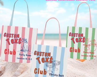 Personalized Name Tote Bag Striped Canvas Bag Custom Text Tote Aesthetic Beach Bag Bridesmaid Gift Reusable Shopper Future Bride Gift, Wife