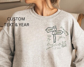 Personalized Camp Bachelorette Sweatshirts, Custom Camp Bach Bachelorette Crewneck, Lake Bachelorette Shirts Last Trail Before Veil Mountain