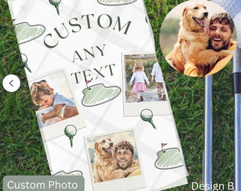 Aangepaste golfhanddoek met kinderfoto, kindergolflap, cadeaus voor hem, cadeau golfliefhebber, cadeau vader, aangepaste naam vaderdag golfcadeau, golfcadeau