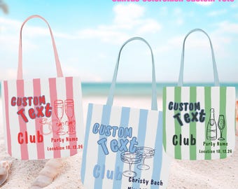 Personalized Name Tote Bag Striped Canvas Bag Custom Text Tote Aesthetic Beach Bag Bridesmaid Gift Reusable Shopper Future Bride Gift, Wife