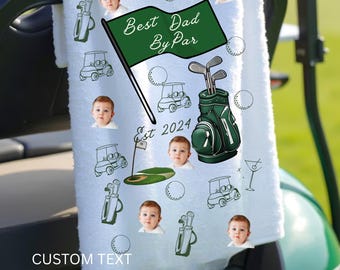 Aangepaste golfhanddoek met kinderfoto, kindergolflap, cadeaus voor hem, cadeau golfliefhebber, cadeau vader, aangepaste naam vaderdag golfcadeau, golfcadeau