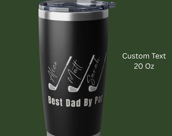 Personalized Golf Water Bottle, Father's Day Gift for Dad, Best Dad By Par Custom Tumbler, Engraved Golf Gifts for Him, Kids Names Bottle
