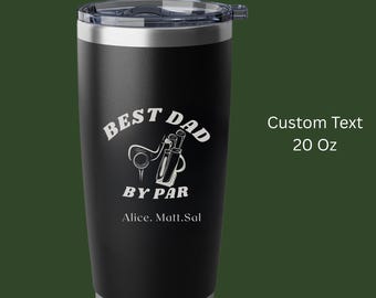 Personalized Golf Water Bottle, Father's Day Gift for Dad, Best Dad By Par Custom Tumbler, Engraved Golf Gifts for Him, Kids Names Bottle