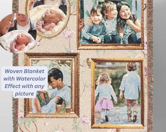 Custom Photo Blanket -Personalized Photo Woven Cotton Throw -Custom Blanket with Picture Blanket For Mom Memory Grandma Gift Made in the USA
