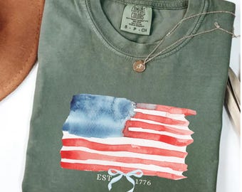 Koszula Comfort Colors® USA Coquette Bow, damska koszula 4 lipca, damska koszula USA, damska koszula USA 4 lipca, koszula z okazji Dnia Niepodległości