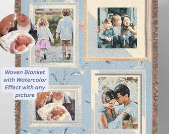CUSTOM Photo Blanket -Personalized Photo Woven Cotton Throw -Custom Blanket with Picture Blanket For Mom Memory Grandma Gift Made in the USA