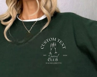 Merchandising de lujo personalizado para despedidas de soltera, despedidas de soltera en Charleston, sudadera de cuello redondo con nombre personalizado, club de cócteles sociales, regalos para fiestas nupciales y bodas