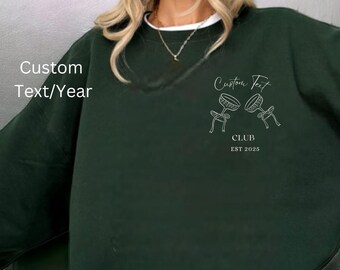 Merchandising de lujo personalizado para despedidas de soltera, despedidas de soltera en Charleston, sudadera de cuello redondo con nombre personalizado, club de cócteles sociales, regalos para fiestas nupciales y bodas