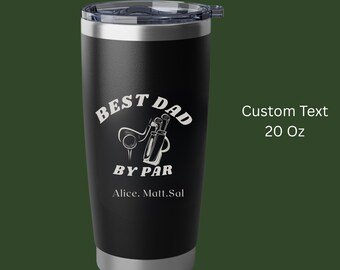 Personalized Golf Water Bottle, Father's Day Gift for Dad, Best Dad By Par Custom Tumbler, Engraved Golf Gifts for Him, Kids Names Bottle
