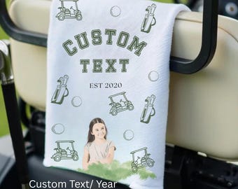 Aangepaste golfhanddoek met kinderfoto, kindergolflap, cadeaus voor hem, cadeau golfliefhebber, cadeau vader, aangepaste naam vaderdag golfcadeau, golfcadeau