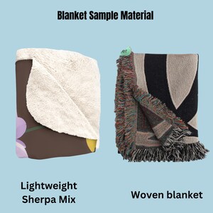 May include: Two blanket samples, one is a lightweight sherpa mix with a floral pattern, the other is a woven blanket with a black and white geometric pattern.