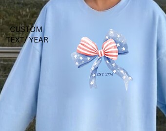 Koszula Comfort Colors® USA Coquette Bow, damska koszula 4 lipca, damska koszula USA, damska koszula USA 4 lipca, koszula z okazji Dnia Niepodległości