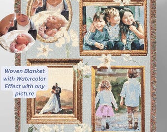 Custom Photo Blanket -Personalized Photo Woven Cotton Throw -Custom Blanket with Picture Blanket For Mom Memory Grandma Gift Made in the USA