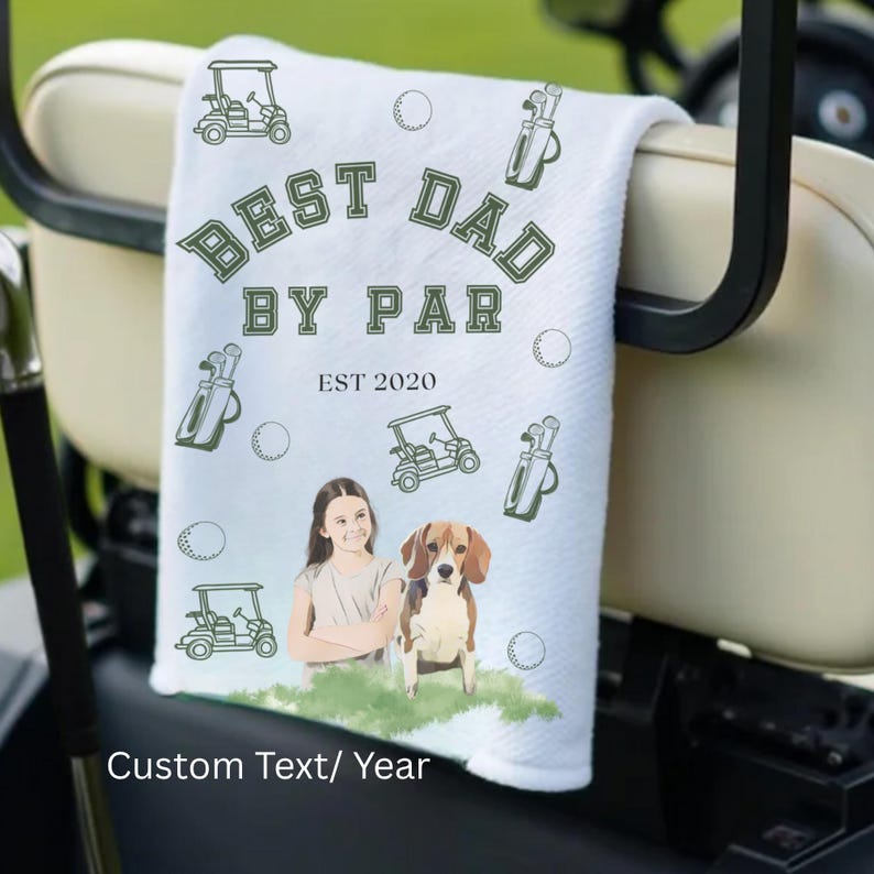 Custom Golf Towel With Kids Photo, Cool Golf Towels, Dad Golf Gift, Christmas Golf Gift main image 1