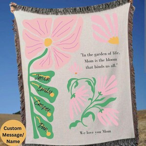 Gift for Mom Blanket from Kids Woven Throw Personalized Custom blanketGift for Mom Nature Floral Decor mothers day Christmas present Grandma