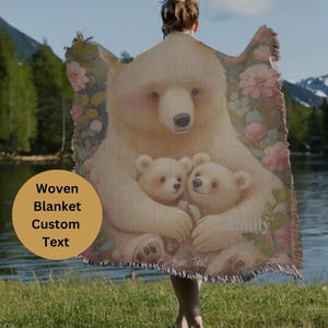 Gift for Mom Blanket: Mothers Day Present from Kids, Mama Bear Woven Throw, Unique Thoughtful Meaningful Birthday, Personalized Custom Idea