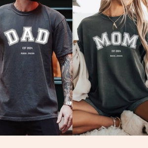 Custom mom and dad shirts kids name Comfort Colors new dad and mom shirt  Est 2024 New mom and dad gift pregnancy reveal Dad Mom to be