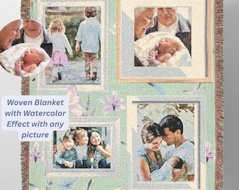Custom Photo Blanket -Personalized Photo Woven Cotton Throw -Custom Blanket with Picture Blanket For Mom Memory Grandma Gift Made in the USA
