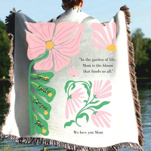 Gift for Mom Blanket from Kids Woven Throw Personalized Custom blanketGift for Mom Nature Floral Decor mothers day Christmas present Grandma