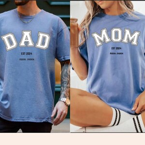 Custom mom and dad shirts kids name Comfort Colors new dad and mom shirt  Est 2024 New mom and dad gift pregnancy reveal Dad Mom to be