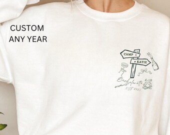 Personalized Camp Bachelorette Sweatshirts, Custom Camp Bach Bachelorette Crewneck, Lake Bachelorette Shirts Last Trail Before Veil Mountain