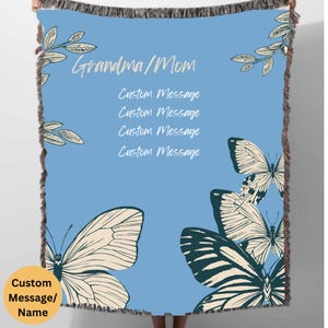Gift for Mom Blanket: Mothers Day Present from Kids, Mama Bear Woven Throw, Unique Thoughtful Meaningful Birthday, Personalized Custom Idea