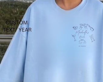 Merchandising de lujo personalizado para despedidas de soltera, despedidas de soltera en Charleston, sudadera de cuello redondo con nombre personalizado, club de cócteles sociales, regalos para fiestas nupciales y bodas