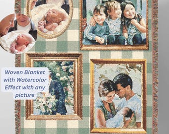 CUSTOM Photo Blanket -Personalized Photo Woven Cotton Throw -Custom Blanket with Picture Blanket For Mom Memory Grandma Gift Made in the USA