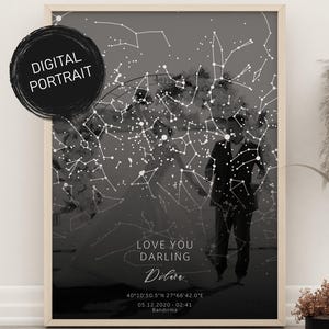 Personalisierte Foto Sternenkarte - Nachthimmel & Erinnerung Collage Print | Hochzeit, Jubiläum, Geburtstagsgeschenk | Digitaler Download mit Bilderrahmen