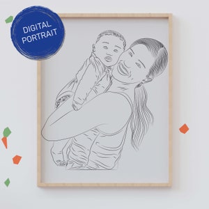 パーソナライズされたデジタル子供の肖像画、パーソナライズされたベビーギフト、印刷可能な線画、写真イラスト、カスタム線画、子供部屋の壁アート