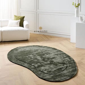Hand-Tufted Dark Green Wool Rug: Modern Abstract Olive Area Carpet