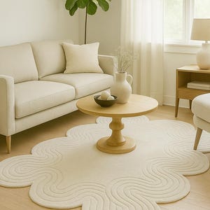 Hand-Tufted Wool Area Rug: Abstract Organic Landscape Design