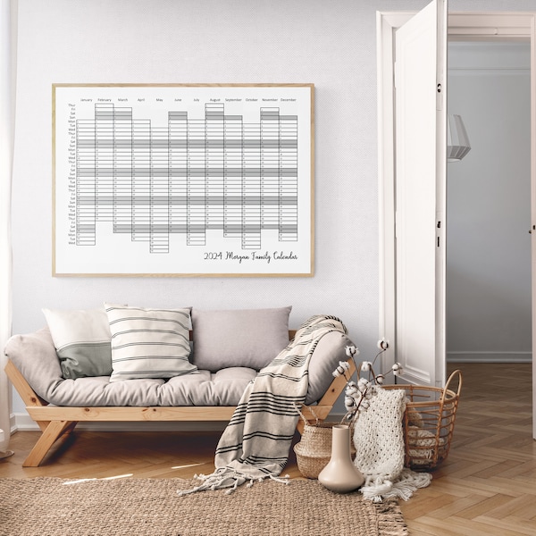 2024 Year by Day Family Calendar Organiser - Gloss Whiteboard Style